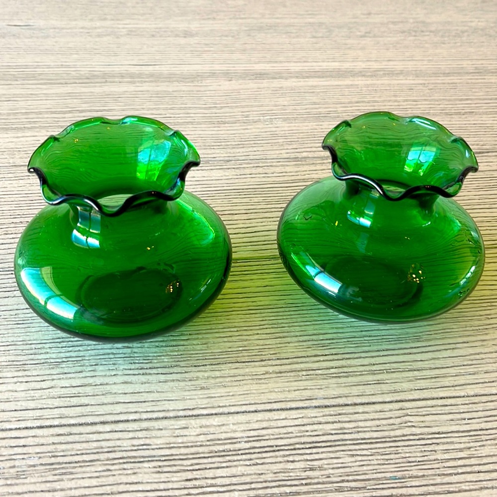 Vintage Green Glass Bud Vase, Anchor Hocking, Small Emerald Green Vase, Set of 2